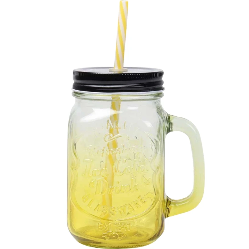 Drikkeglas med låg og sugerør | Gul 13910AG by Royal Series color Sort