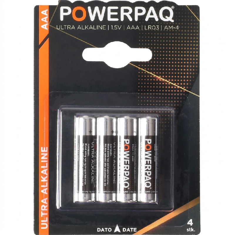 Batterier Ultra alkaline 9V 4 stk. | PowerPaq 12925AG by PowerPaq color Sort/guld