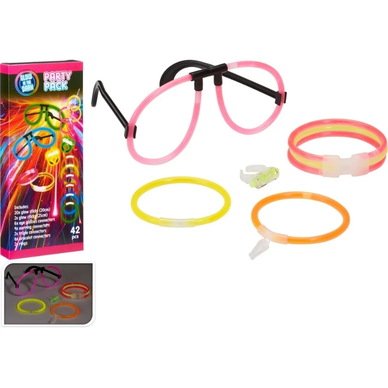 Selvlysende partypakke med glow sticks og tilbehør DL8000040 by Koop color Sort