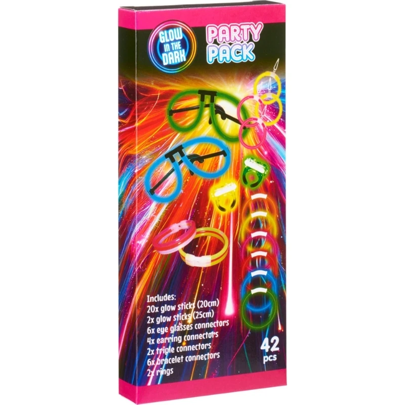 Selvlysende partypakke med glow sticks og tilbehør DL8000040 by Koop color Sort