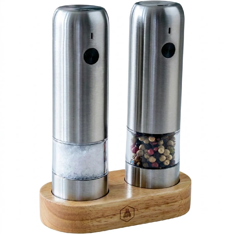Laguiole Elektrisk Salt- og Peberkværnsæt med Træstativ 40269112 by Laguiole color Sølv