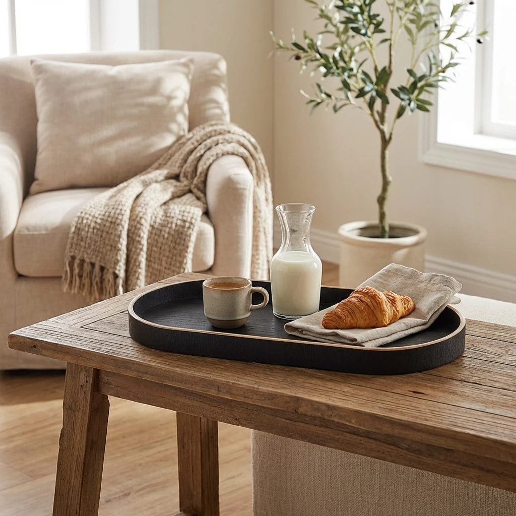 Bakke Oval Sort Finér Træ 35 x 16.5cm WVT-V35BK by Genware color Sort
