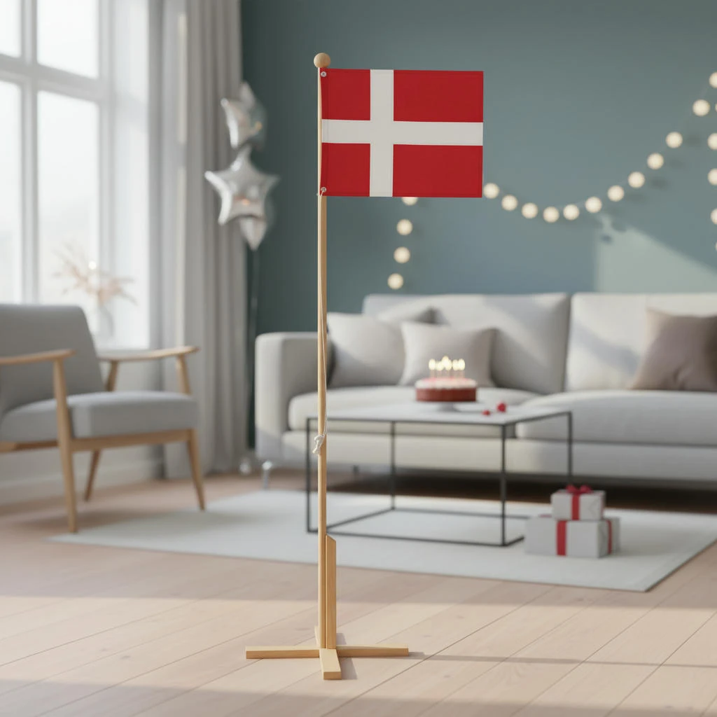 Gulvflag i bøg Dannebrog 170 cm 4200087  color Sort