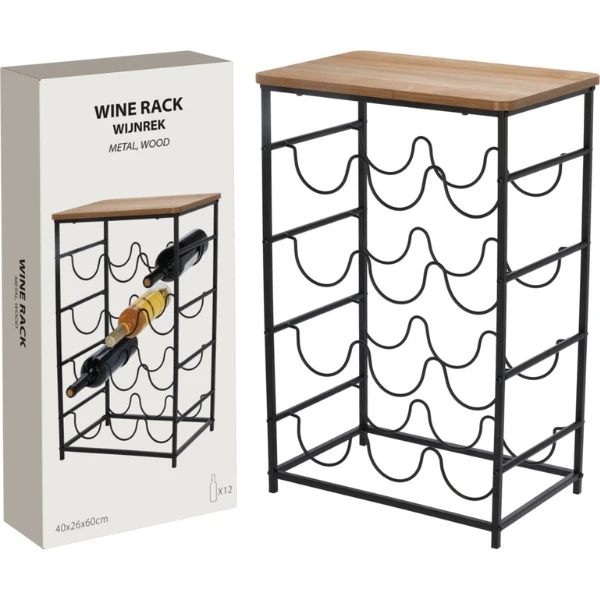 Vinreol Metal og Akacie 40x26x60cm HZ1240380  color Sort