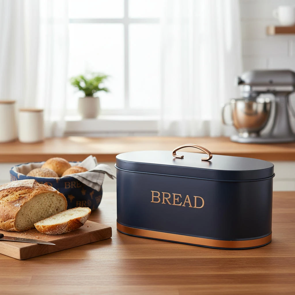 Metalopbevaring brød Blå med guld, str. 34x18 cm 2400059  color Sort