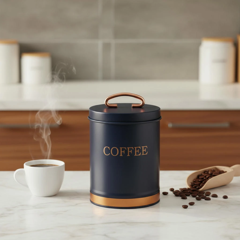 Metalopbevaring kaffe Blå med guld, str. 11x15 cm 2400050  color Sort