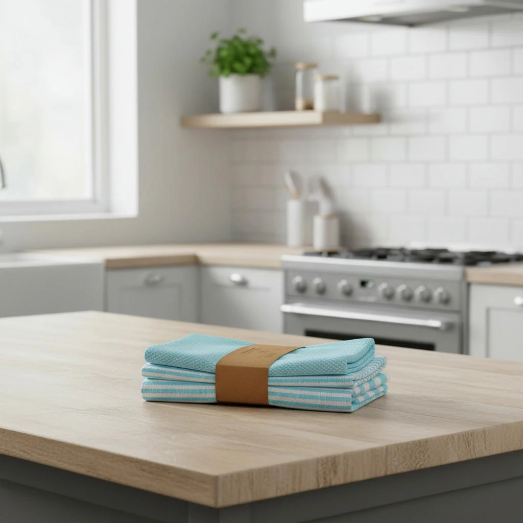 Viskestykke, 3 design, hvid/turkis Str. 50x70 cm 4020348  color Sort