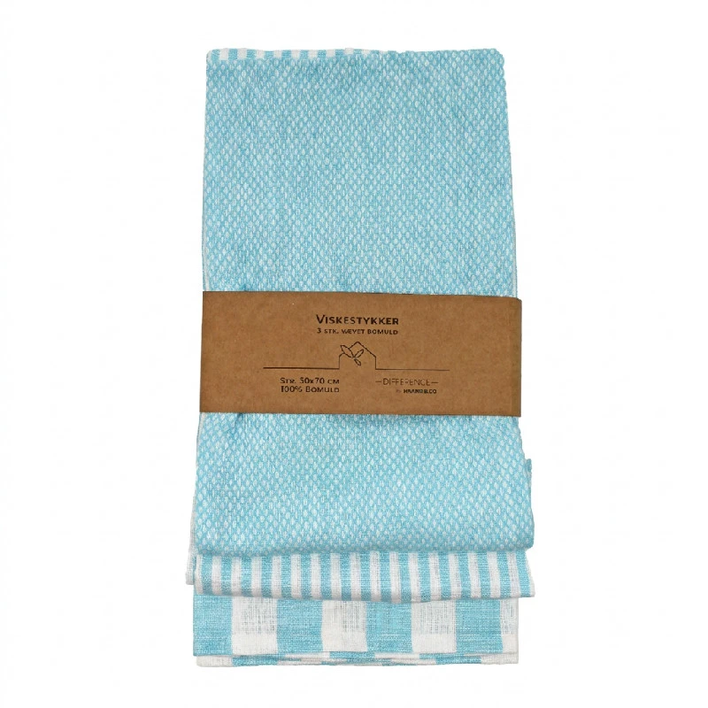 Viskestykke, 3 design, hvid/turkis Str. 50x70 cm 4020348  color Sort