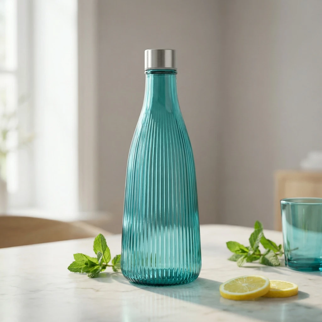 Vandflaske med låg glas 1L Turkis H28cm 5415002  color Sort