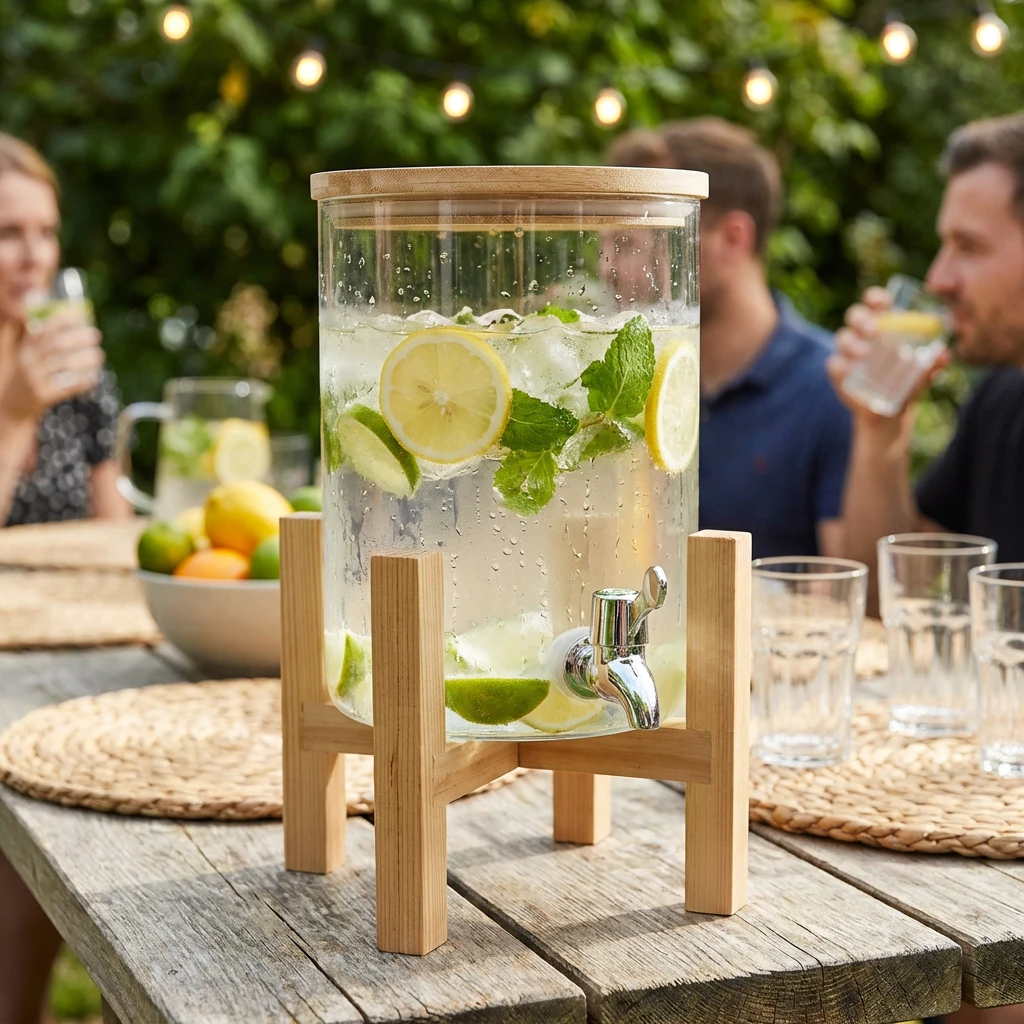 Drinksdispenser med træfod og låg Glas 3L Ø15x32cm 1821042 by COSY & TRENDY color Sort