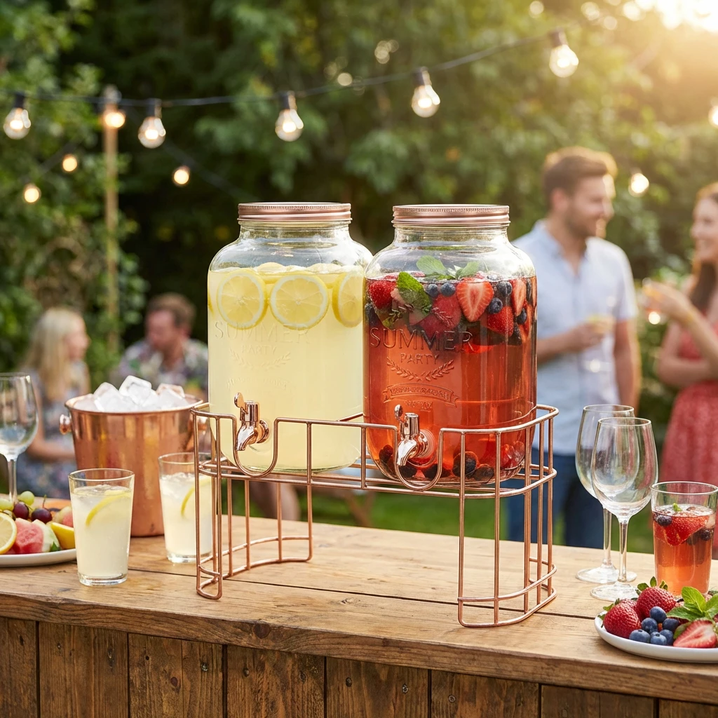 Juicedispenser Sæt med Fod 2x3,5L Glas 5972725 by COSY & TRENDY color Sort