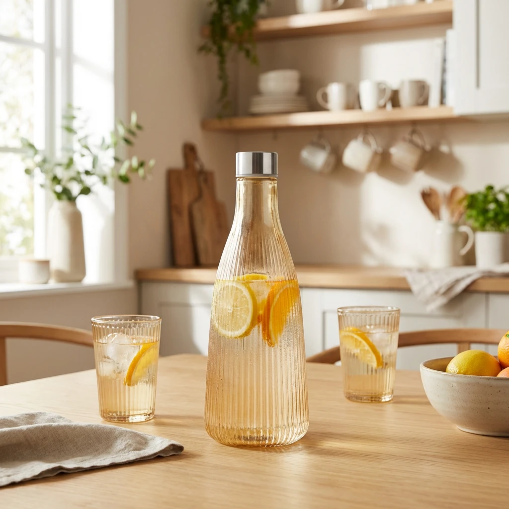 Vandflaske med låg glas 1L Ravfarvet H28cm 5415004 by COSY & TRENDY color Sort
