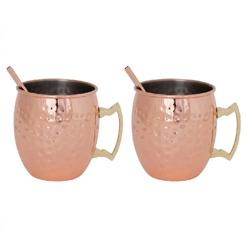 Moscow Mule Krus Kobber Hamret 45cl inkl. Sugerør 2 stk 1270HKOP2 by COSY & TRENDY color Sort