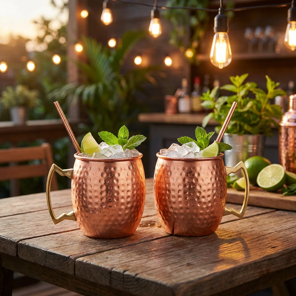Moscow Mule Krus Kobber Hamret 45cl inkl. Sugerør 2 stk 1270HKOP2 by COSY & TRENDY color Sort