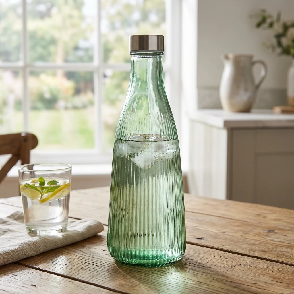 Vandflaske med låg glas 1L Mørkegrøn H28cm 5415006 by COSY & TRENDY color Sort