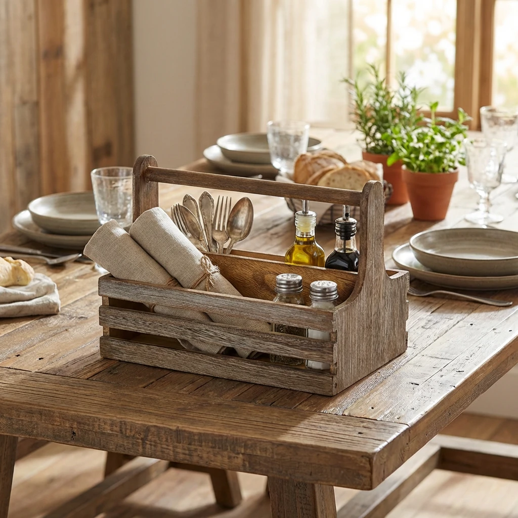 Rustic Wooden Table Caddy RWTC by Genware color Sort