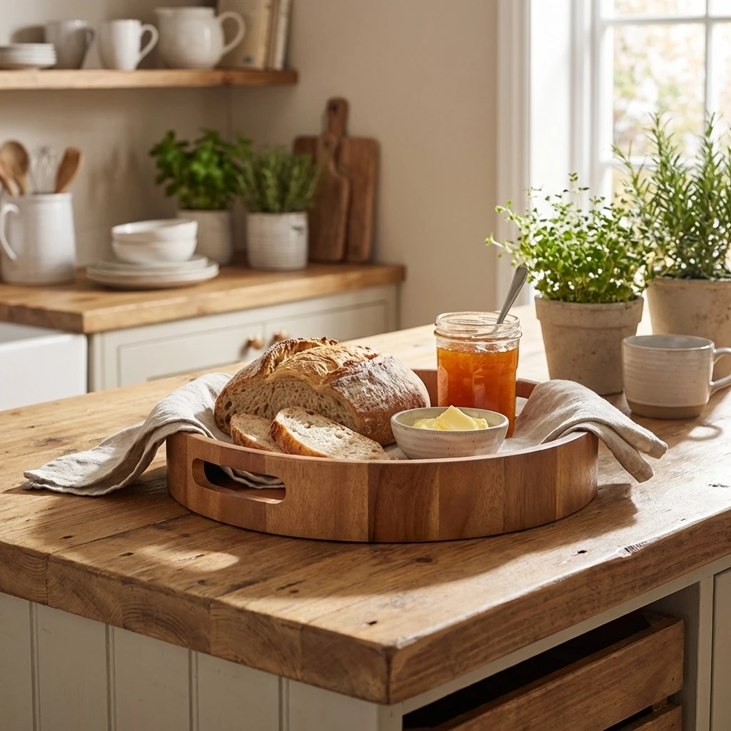 GenWare Acacia Wood Rund serveringsbakke 30 cm WRST30 by Genware color Sort