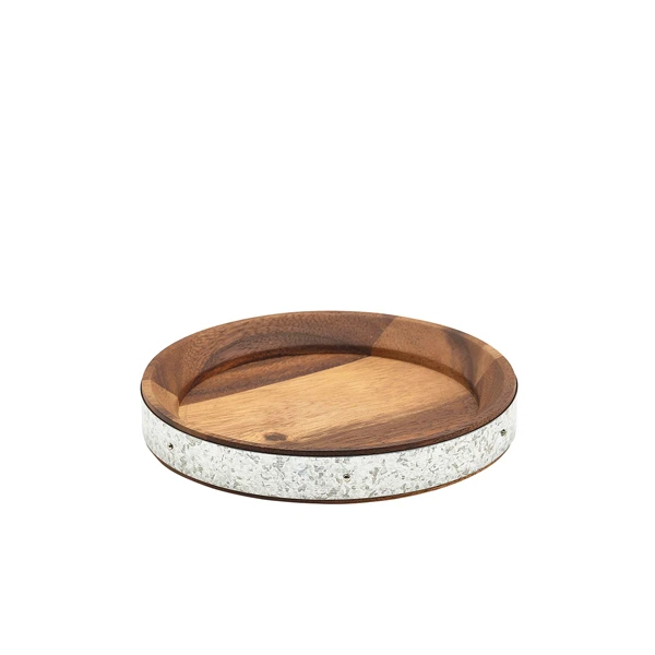 Acacia Wood Zinc Serveringsbræt med bånd 17 cm WSBB17 by Genware color Sort