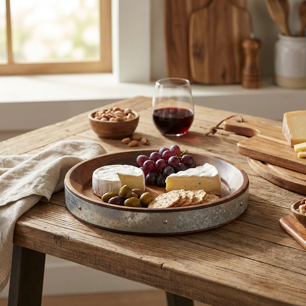 Acacia Wood Zinc Serveringsbræt med bånd 17 cm WSBB17 by Genware color Sort