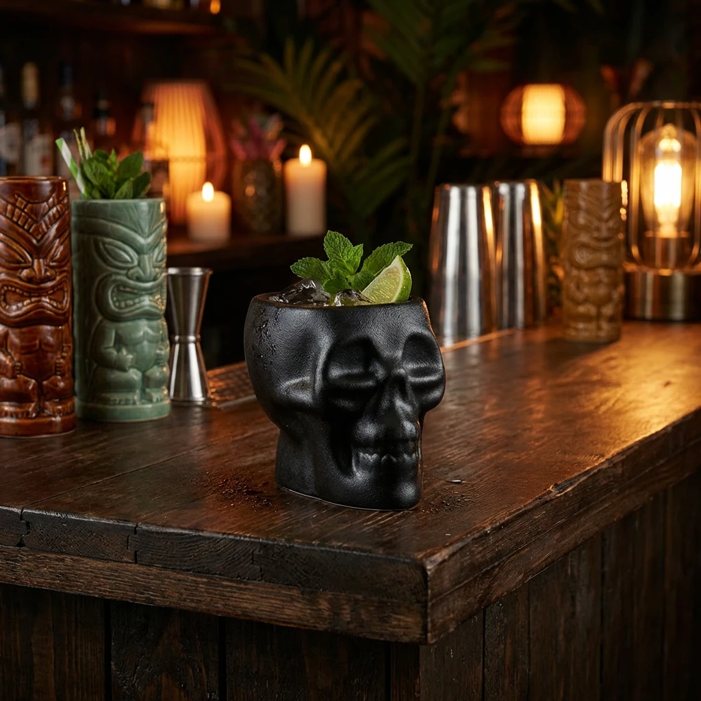 Genware Cast Iron Effect Skull Tiki Krus 80 cl / 28,15 oz SKL800 by Genware color Sort