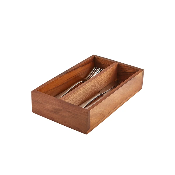 GenWare Acacia Wood Bestikbakke med 2 rum WDCT-2 by Genware color Sort