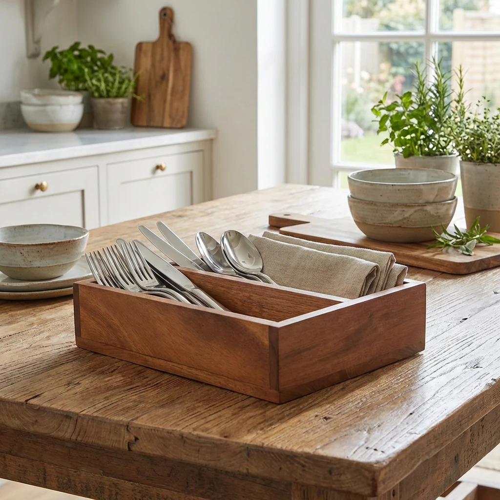 GenWare Acacia Wood Bestikbakke med 2 rum WDCT-2 by Genware color Sort