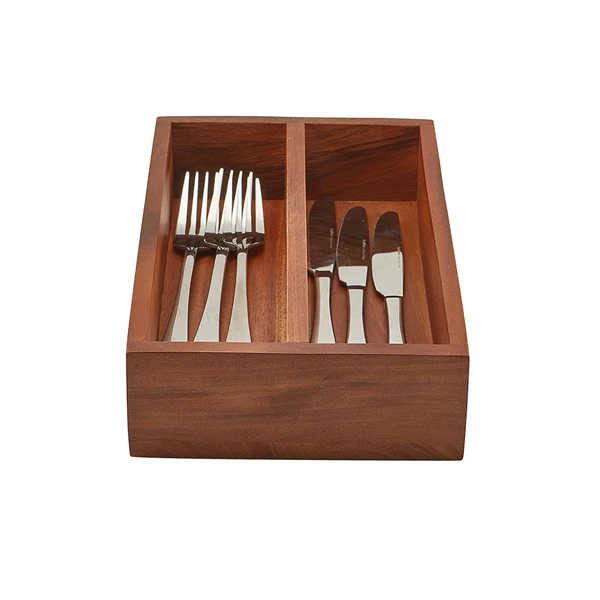 GenWare Acacia Wood Bestikbakke med 2 rum WDCT-2 by Genware color Sort