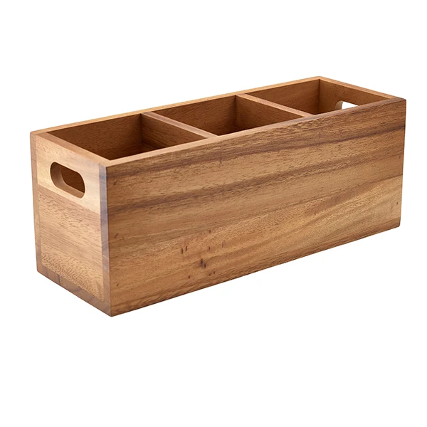GenWare Acacia Wood Bestikboks med 3 rum WDCB-3 by Genware color Sort