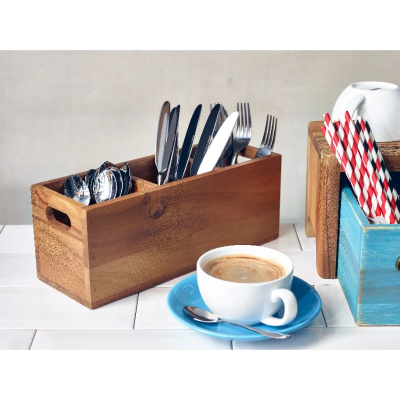 GenWare Acacia Wood Bestikboks med 3 rum WDCB-3 by Genware color Sort