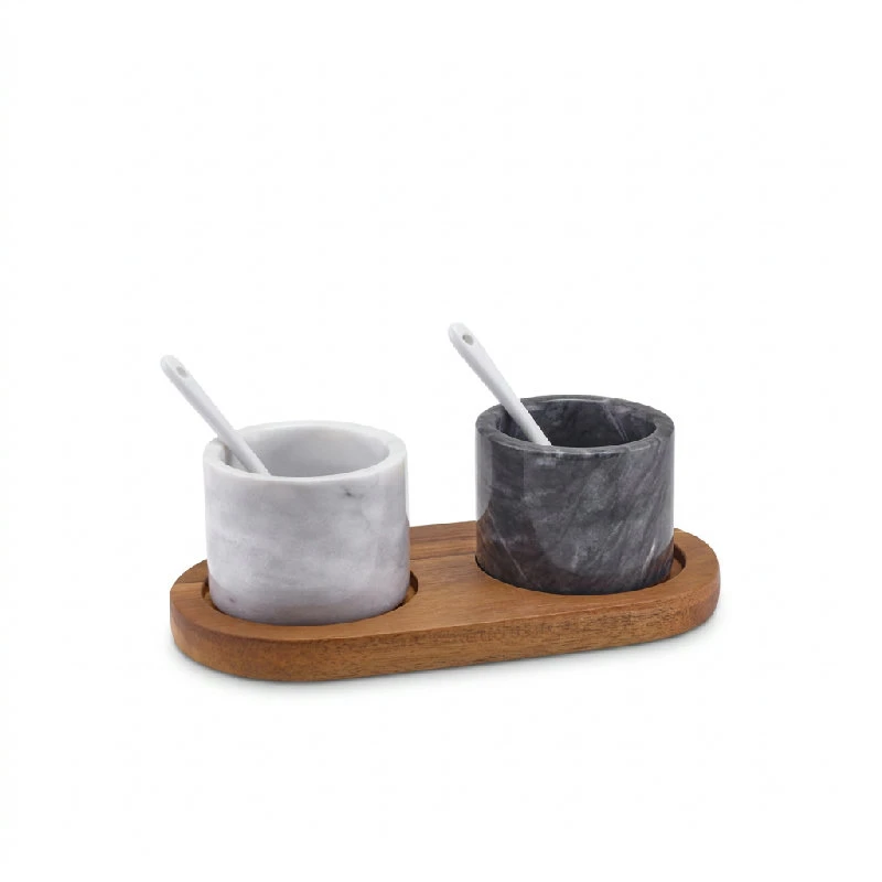 Sæt med marmor salt- og peberbøsse MBL-SPBWL by Genware color Sort