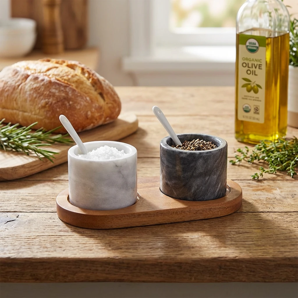 Sæt med marmor salt- og peberbøsse MBL-SPBWL by Genware color Sort