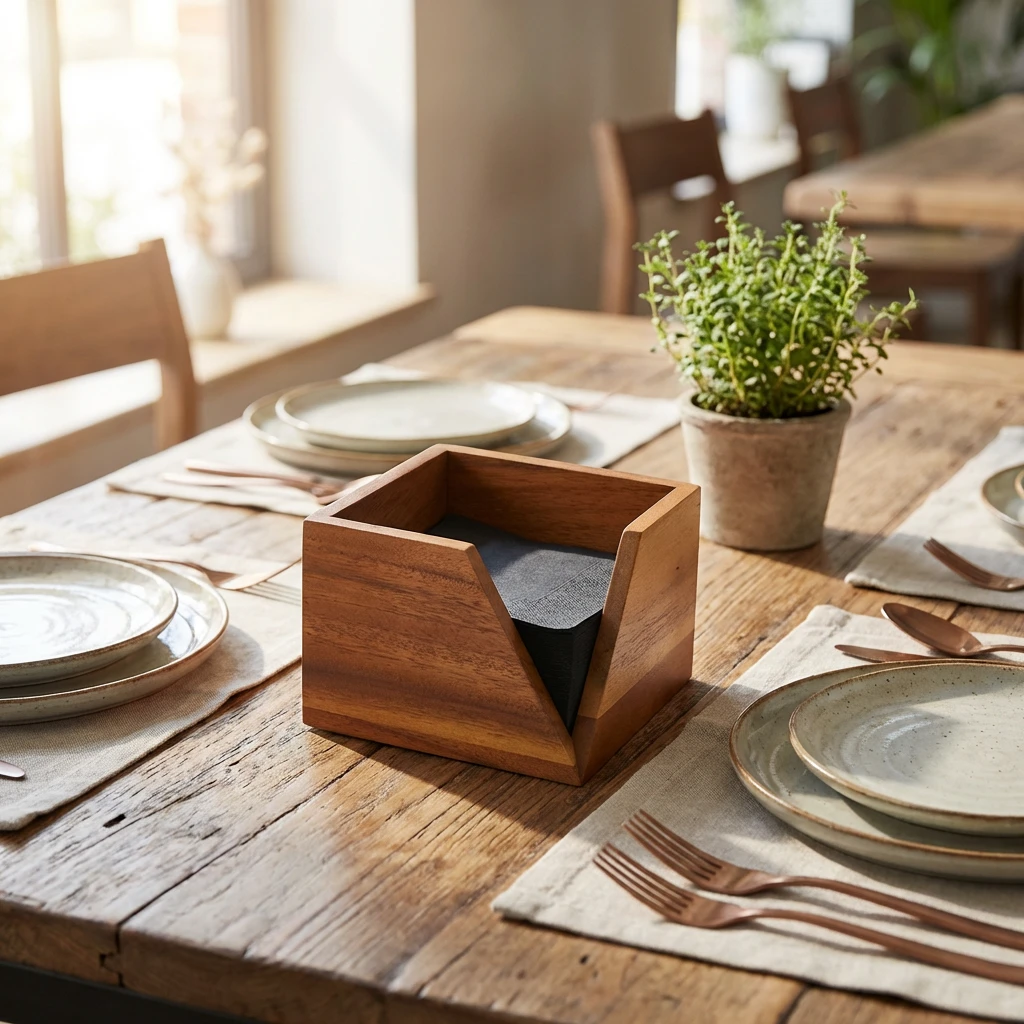 GenWare Acacia Wood Servietholder 14 x 10 cm WDSH14 by Genware color Sort