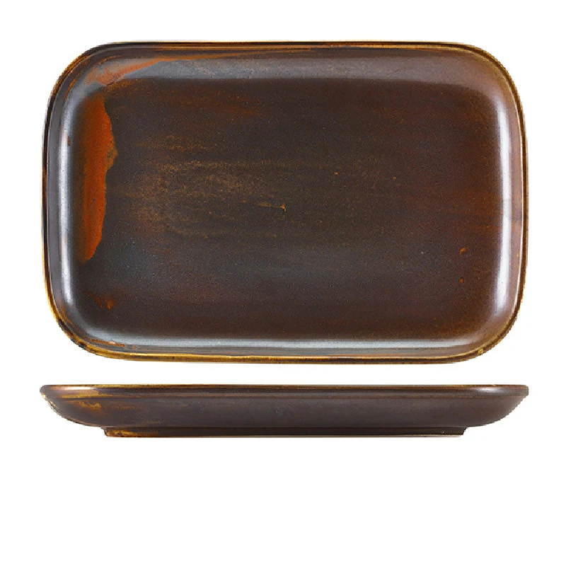 Terra Porcelain Rustic Kobber rektangulær tallerken 34,5 x 23,5 cm RP-PRC34 by Genware color Sort