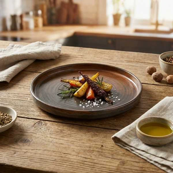 Terra Porcelain Rustic Kobber Lav Præsentationsfad 21 cm LP-PRC21 by Genware color Sort
