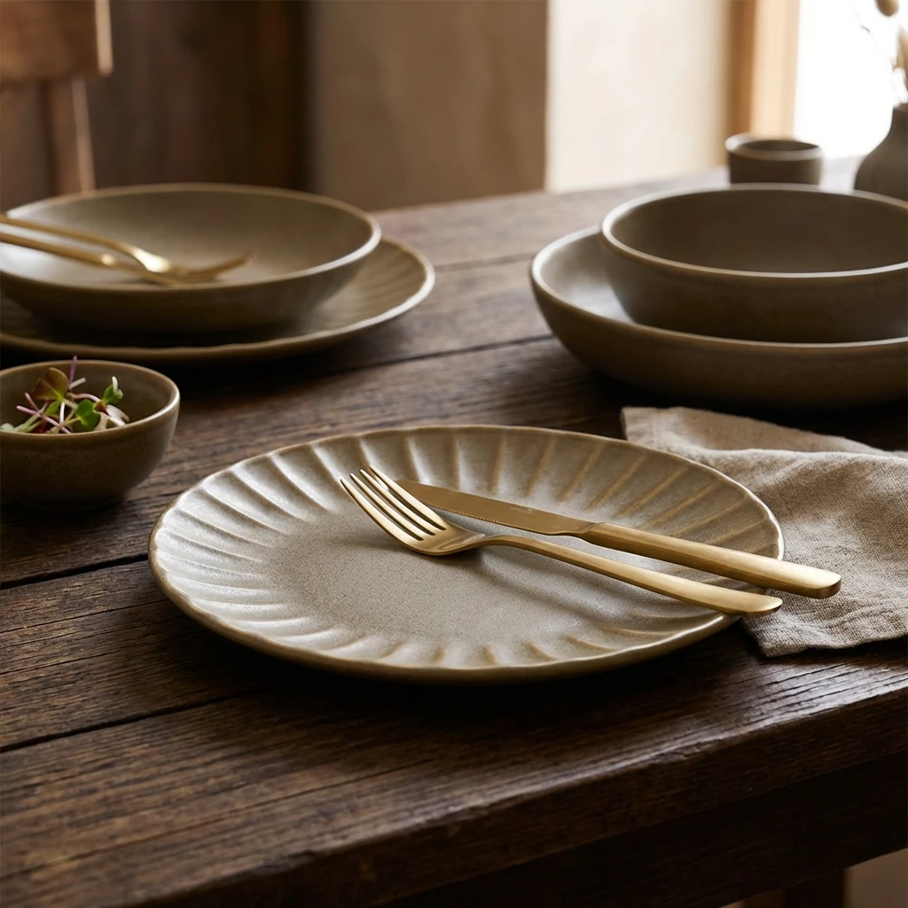 Terra Porcelain Matt Grå tallerken med bølget kant, 23,4 cm CP-SMG23 by Genware color Sort
