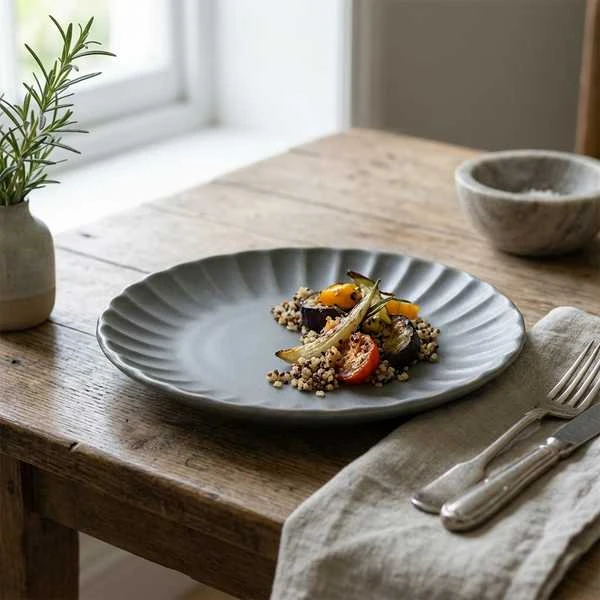 Terra Porcelain Matt Grå tallerken med bølgekant 20,3 cm CP-SMG20 by Genware color Sort