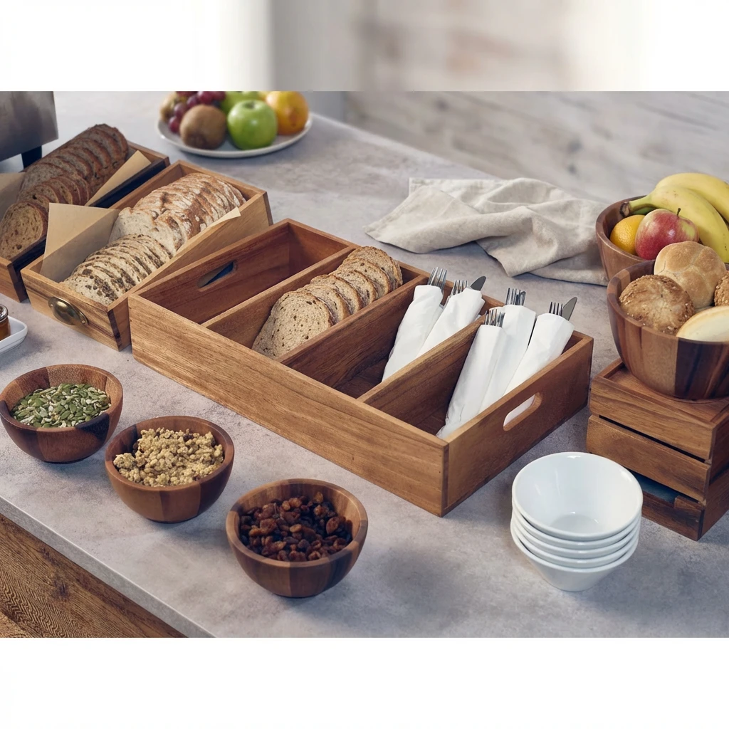 Acacia Wood 4 Bestikindsats med rum WDCT-4 by Genware color Sort