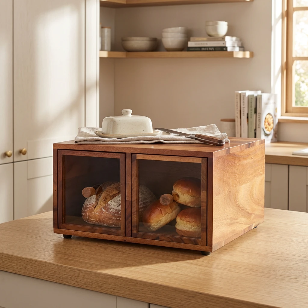 GenWare Acacia Wood Dobbelt Brødkasse WBB-3432 by Genware color Sort