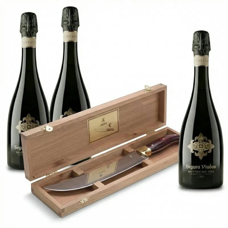 Laguiole Champagnesabel & 3 fl. Segura Viudas Cava Sæt 001CS  color Sort