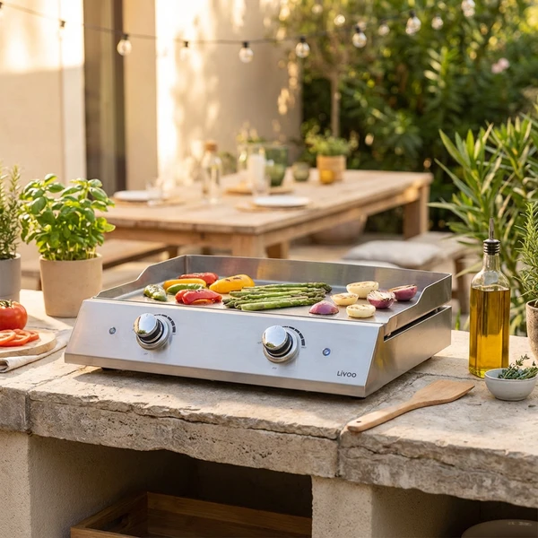 Livoo Plancha Grill Rustfrit Stål med 2 Termostater 96-DOC302  color Sort