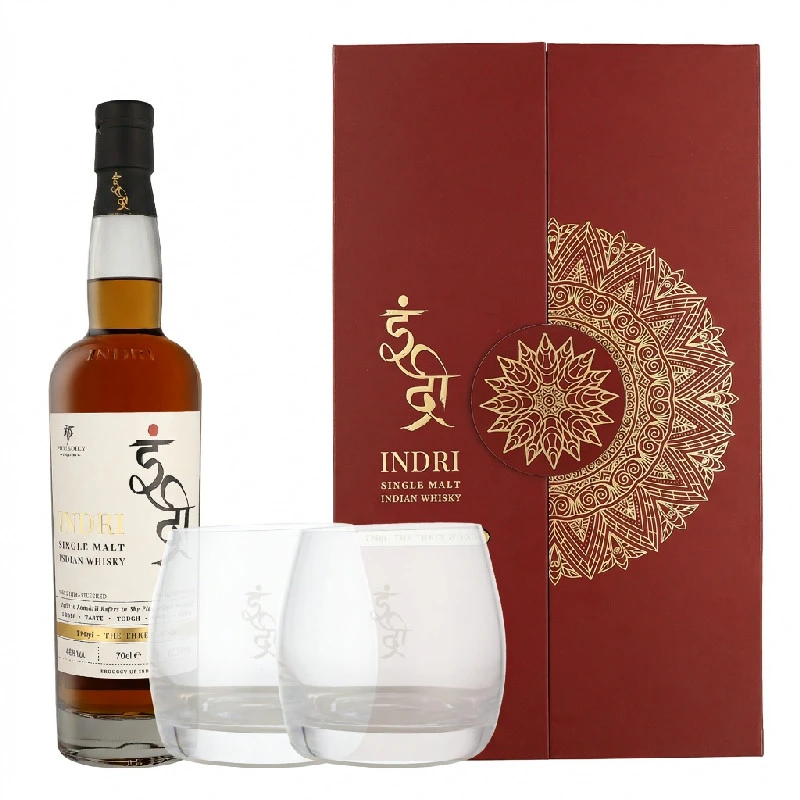 Indri Trini Single Malt Whisky Gavesæt m/2 Glas 70cl L-67-537-00  color Sort