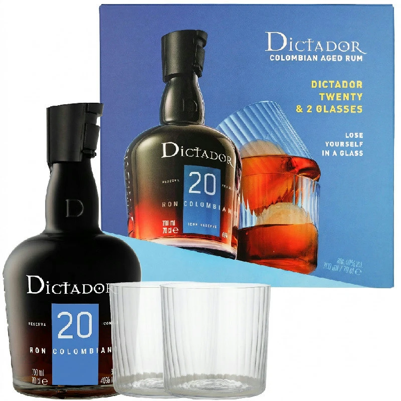 Dictador 20 Års Rom Gavesæt m/2 Glas 70cl L-53-720-00  color Sort
