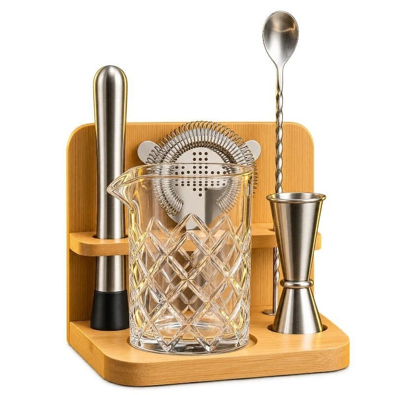 Premium cocktailglas sæt – blyfrit krystal med bambus stand (6 dele) CG-TJ61  color Sort