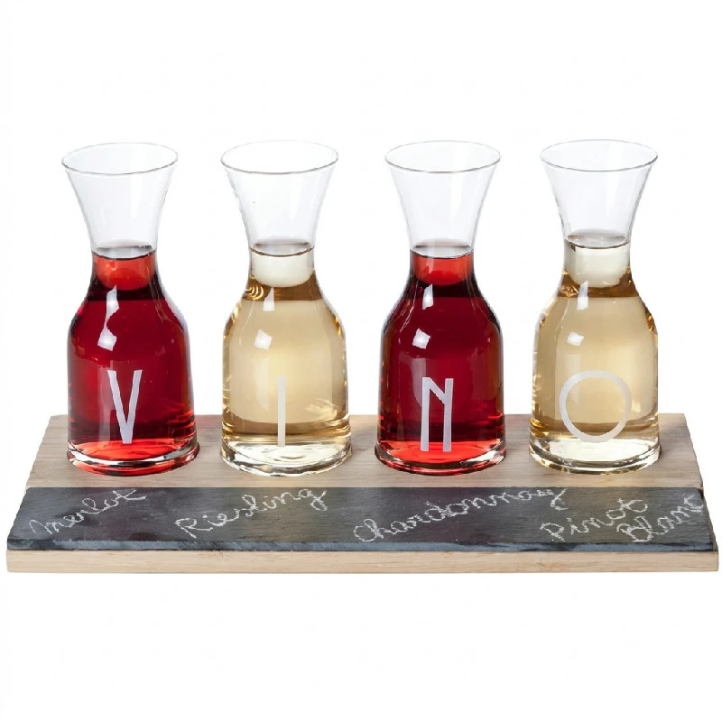 Vinsmagningssæt med 4 karafler og skiferbakke 5020753 by COSY & TRENDY color Sort
