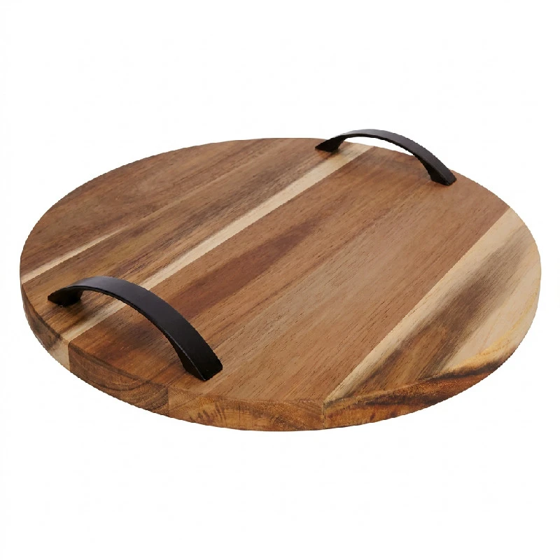 Serveringsbræt i akacietræ med håndtag Ø35 cm 4440004 by COSY & TRENDY color Sort