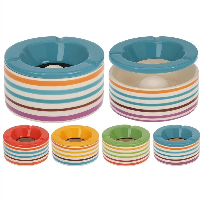 Stribet askebæger 12x6 cm 5014227  color Sort