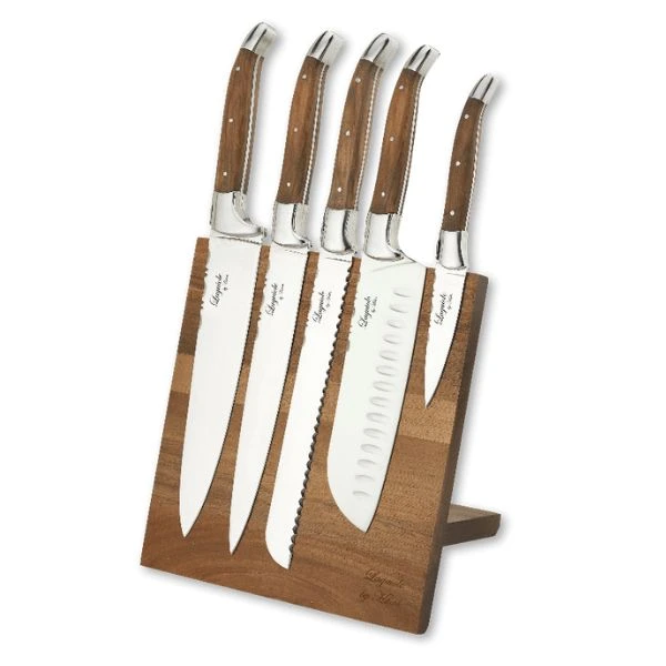 Laguiole By Hâws Chef Kniv Sæt m. blok Oliven 30-LG0004B by Laguiole By Hâws color Sølv/ brun