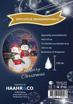 Oppustelig Snemandsfamilie med LED-lys til ude og inde 150 cm 4300528  color Sort