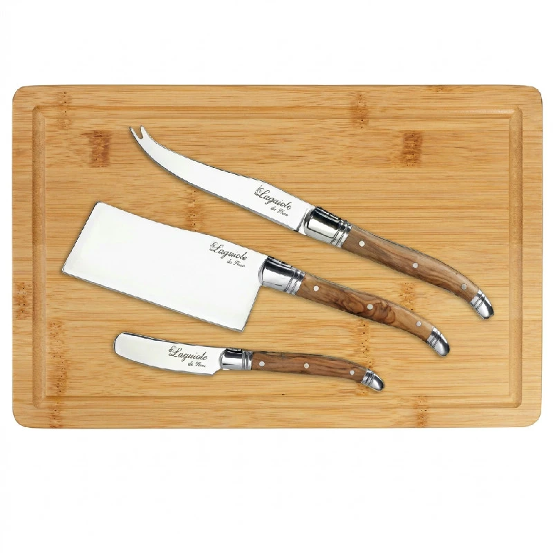 Laguiole Ostesæt med 3 knive og ostebræt 30-LG0066OS by Laguiole By Hâws color Brun/Sølv