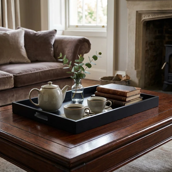 Solid Black Butlers Tray 64 x 48 x 4.5cm BT6448BK by Genware color Sort